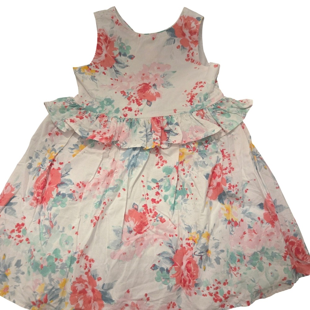 Mini‎ Club All Dressed Up Kids Floral Ruffle Peplum Sleeveless Dress White 3-4Y
